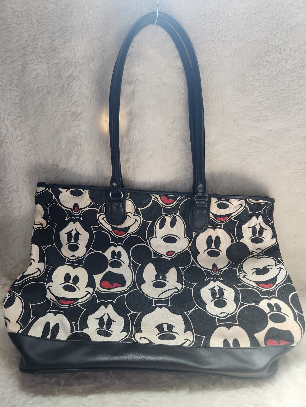 Vintage Mickey & Co Disney All Over Face Print Canvas Tote Bag Y2K McBling